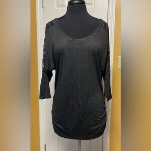 Ambiance Charcoal Lace Sleeve Women's Blouse